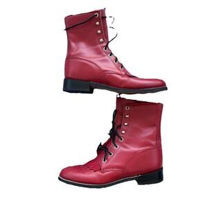 Diamond J Red Leather Upper Rockabilly Booties Boots Shoes Women’s Size 7